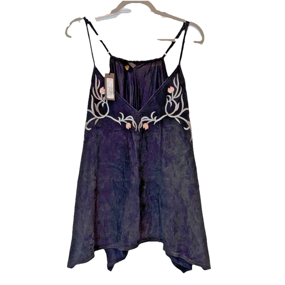 AS by DF 100% Leather Lotus Flower Suede Cami Medium Boho Biker NEW
